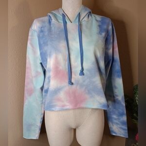 Wildfox tie dye cropped hoodie painted sky blue pink